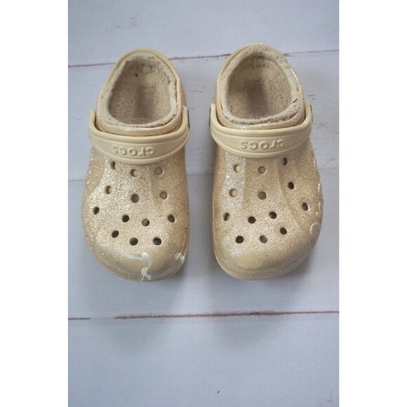 Crocs Girls Classic Gold Glitter Lined Rubber Clogs, Size 13C - Picture 2 of 10